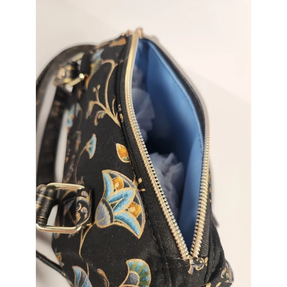 Egyptian Revival Lotus Satchel Handbag Art Nouveau Crossbody Purse Black Blue